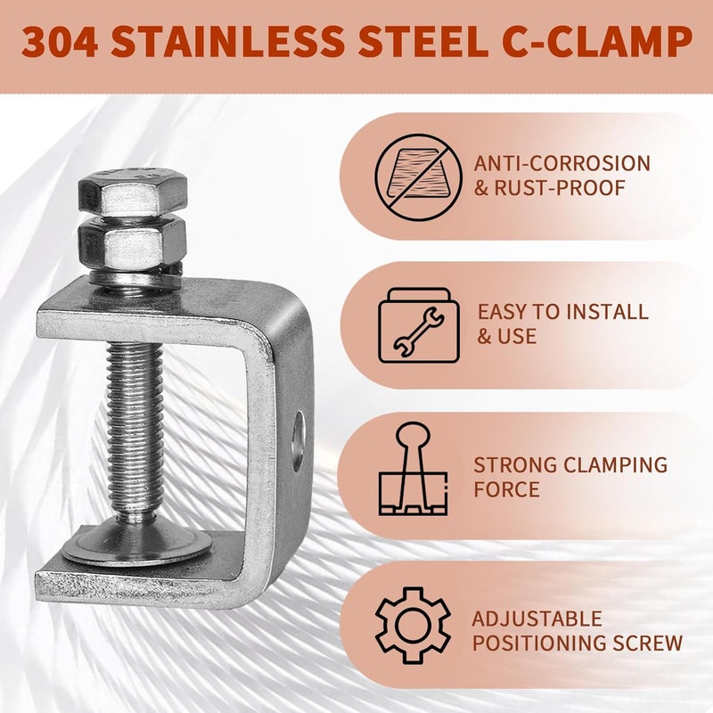 MCSDFN 4 Pack Stainless Steel C Clamps 1" with Stable Wide Jaw Opening, Small C-Vise Clamps Heavy Duty U Clamp for Metalworking Woodworking Welding Mounting - Image 4